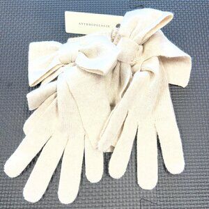 Anthropologie Bow Accent Knit Winter Gloves In Elegant Creme All Size